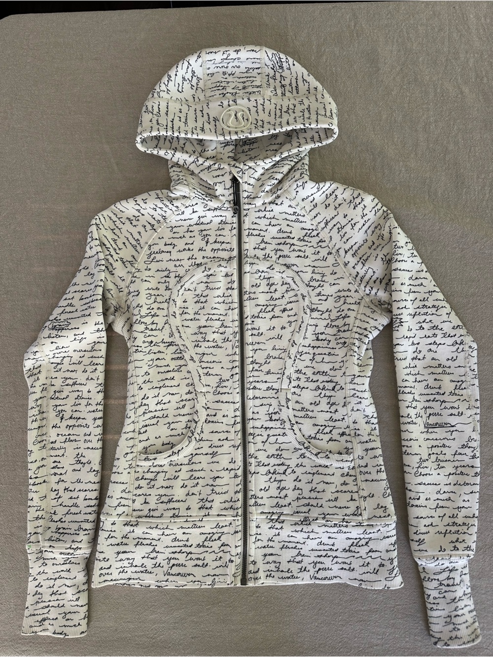 Lululemon Scuba Jacket White Script Print